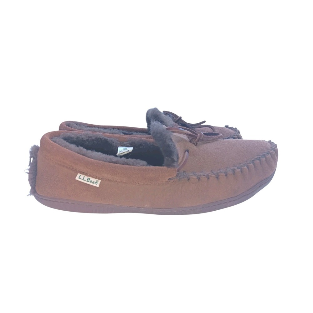 LL Bean Men's Brown Suede Wicked Shearling Lined Moccasin Slippers 11 Medium